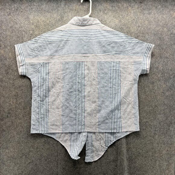 Madewell Shirt Womens XS White Blue Red Striped Short Sleeve Button Front Hemp - Picture 2 of 11